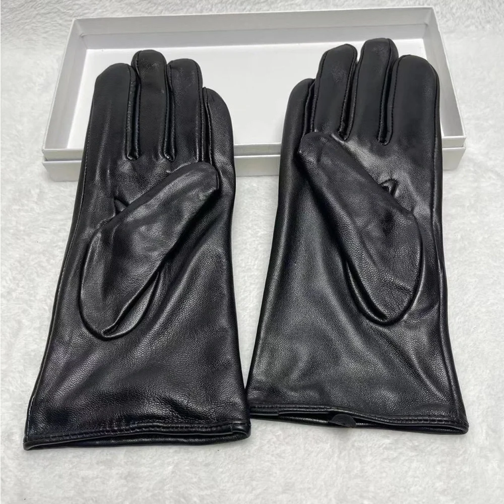 Christian Dior Black Leather Gloves with Red Heart & CD Logo